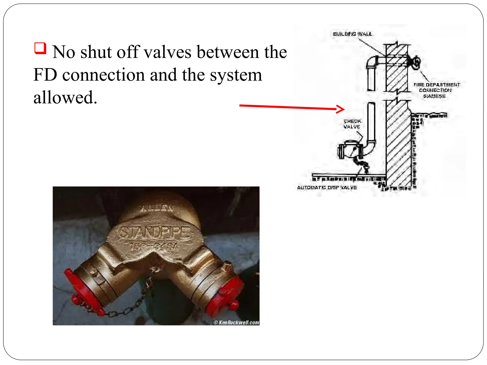  No shut off valves between the
FD connection and the system
allowed.
 