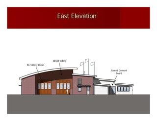 East Elevation




                   Wood Siding
Bi-Folding Doors

                                       Scored Cement
                                           Board
 