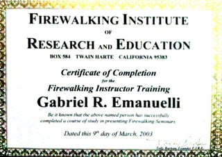 Firewalking instructor certificate