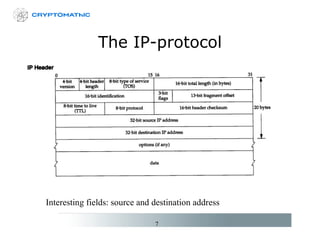 The IP-protocol Interesting fields: source and destination address 