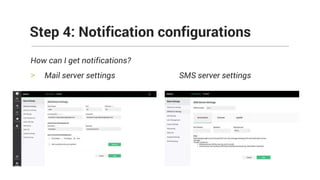 How can I get notifications?
> Mail server settings SMS server settings
Step 4: Notification configurations
 