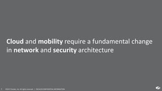 ©2017 Zscaler, Inc. All rights reserved. | ZSCALER CONFIDENTIAL INFORMATION33 ©2017 Zscaler, Inc. All rights reserved. | ZSCALER CONFIDENTIAL INFORMATION
Cloud and mobility require a fundamental change
in network and security architecture
 