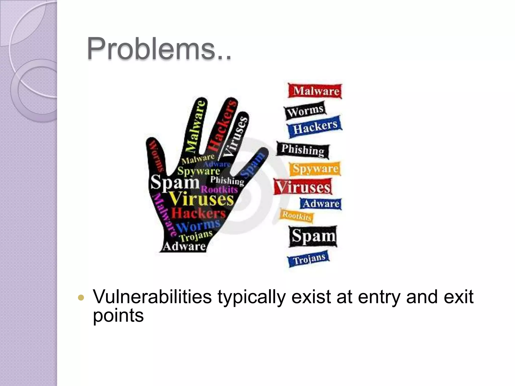 Problems..



Vulnerabilities typically exist at entry and exit
points

 
