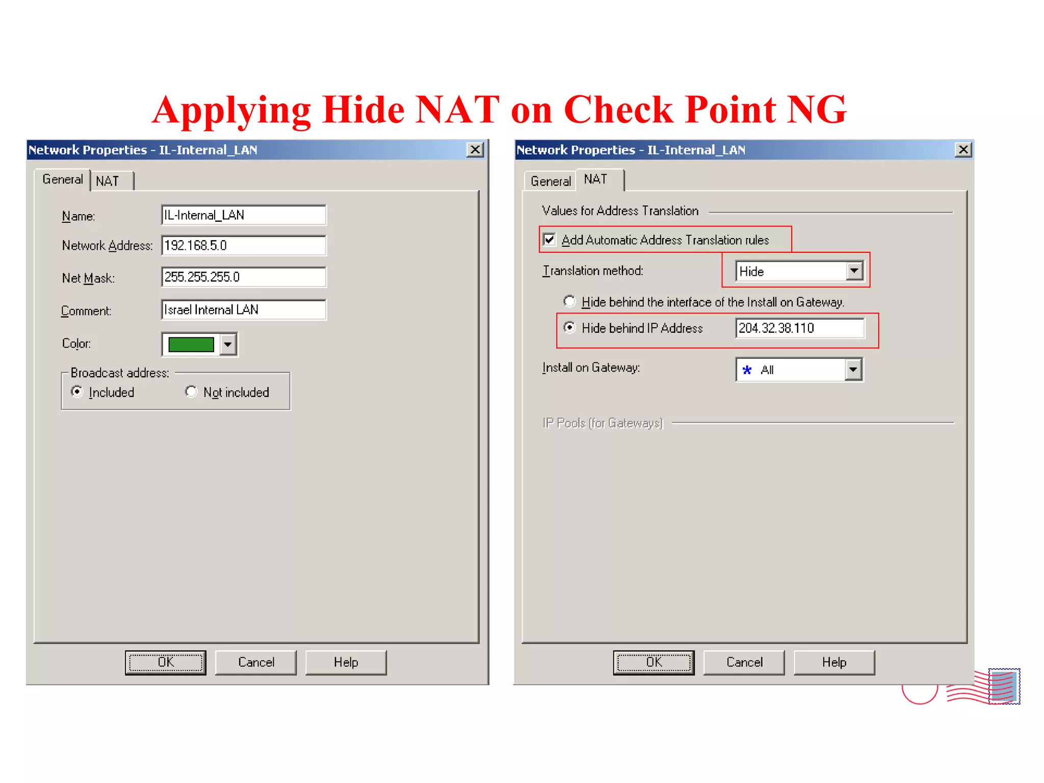 Applying Hide NAT on Check Point NG 