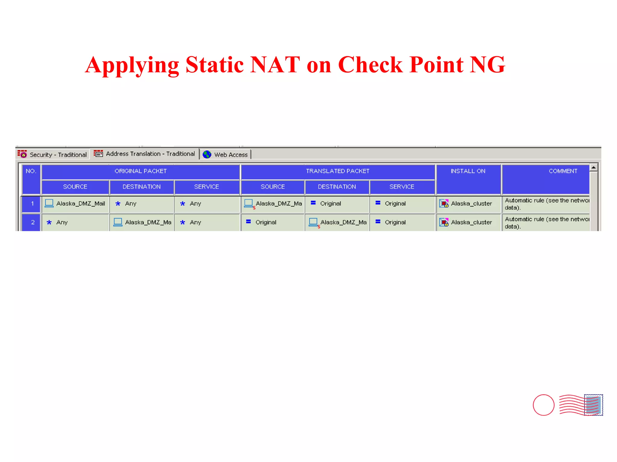 Applying Static NAT on Check Point NG 