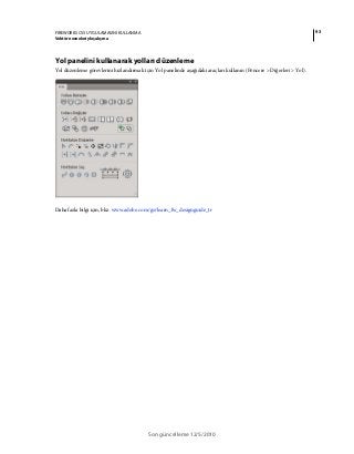 93FIREWORKS CS5 UYGULAMASINI KULLANMA
Vektör nesneleriyle çalışma
Son güncelleme 12/5/2010
Yol panelini kullanarak yolları düzenleme
Yol düzenleme görevlerini hızlandırmak için Yol panelinde aşağıdaki araçları kullanın (Pencere > Diğerleri > Yol).
Daha fazla bilgi için, bkz. www.adobe.com/go/learn_fw_designguide_tr
 
