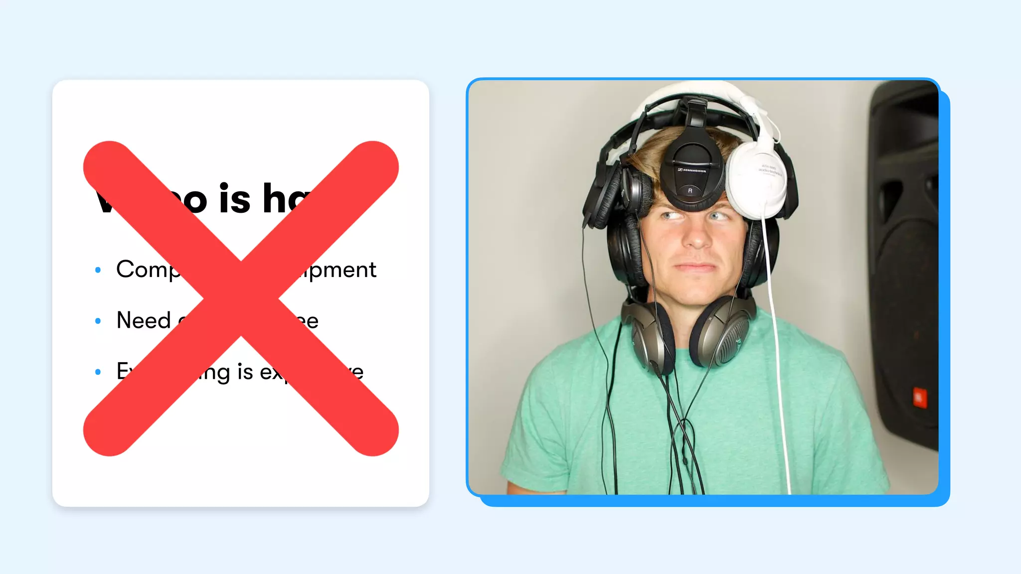 • Complicated equipment
• Need a film degree
• Everything is expensive
Video is hard
 