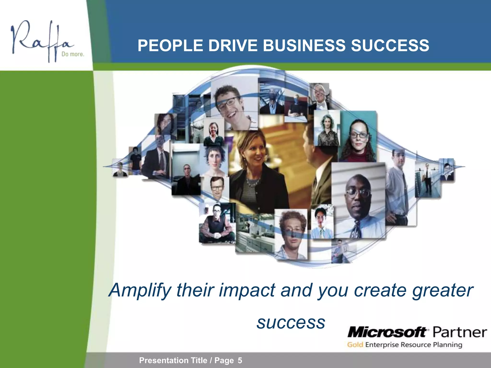 PEOPLE DRIVE BUSINESS SUCCESS




Amplify their impact and you create greater
                                 success
   Presentation Title / Page 5
 