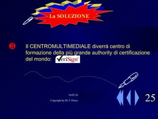  La SOLUZIONE La SOLUZIONE 25  Il CENTROMULTIMEDIALE diverrà centro di formazione della più grande authority di certificazione del mondo:  