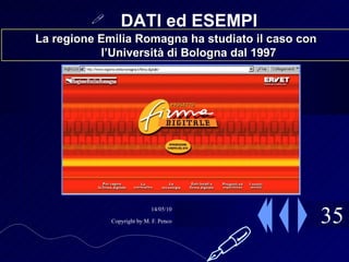 35 DATI ed ESEMPI La regione Emilia Romagna ha studiato il caso con l’Università di Bologna dal 1997  