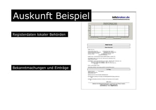 Auskunft Beispiel
Registerdaten lokaler Behörden
Bekanntmachungen und Einträge
 