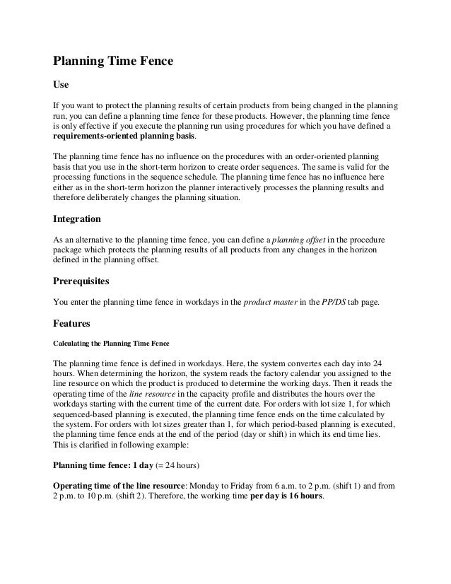 Firming Planning Time fence