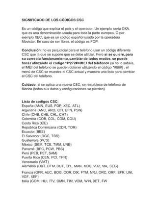 Firmwares Samsung - Significados de las siglas | DOCX