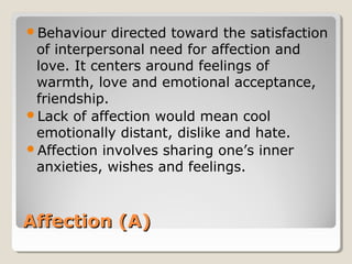 Affection Inventory FIRO B tool - introduction | PPT