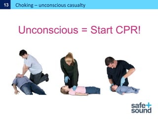Unconscious = Start CPR!
Choking – unconscious casualty
13
 