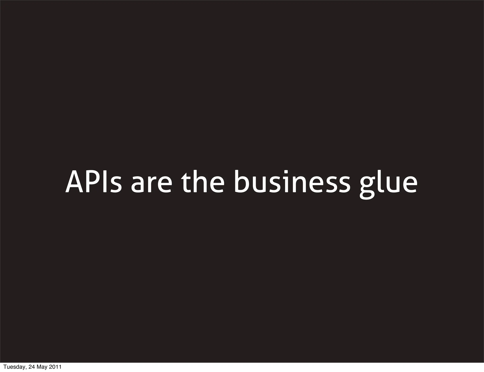 APIs are the business glue




Tuesday, 24 May 2011
 