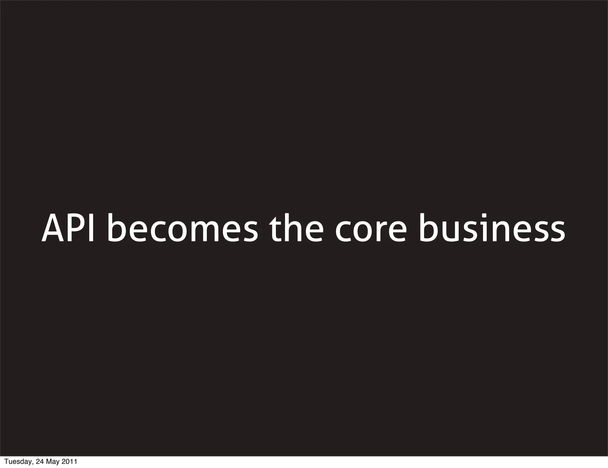 API becomes the core business




Tuesday, 24 May 2011
 