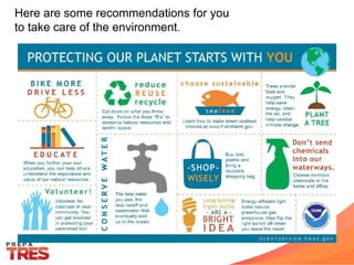 Here are some recommendations for you
to take care of the environment.
 