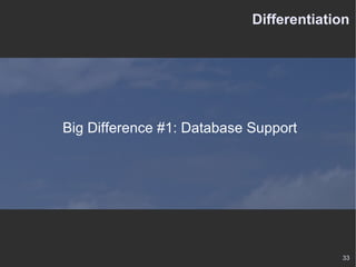 Differentiation Big Difference #1: Database Support 