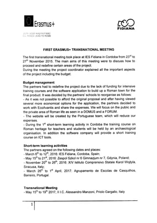 First erasmus + transnational meeting report