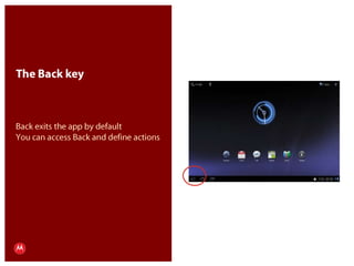 The Back keyBack exits the app by defaultYou can access Back and define actionsPresentation Title     Version 1.0      02.24.09