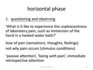 horizontal phase
1. questioning and observing
‘What is it like to experience the unpleasantness
of laboratory pain, such a...