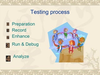 Testing process Preparation Record Enhance Run & Debug Analyze 