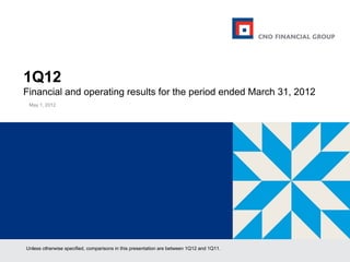 1Q12
Financial and operating results for the period ended March 31, 2012
 May 1, 2012




Unless otherwise specified, comparisons in this presentation are between 1Q12 and 1Q11.
 