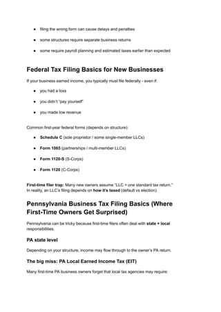Tax Filing Guide.pdf First-Time Business Tax Filing in PA & NY_ A Clear, Step-by-Step Guide ...