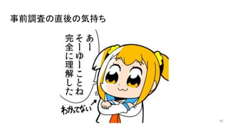 事前調査の直後の気持ち 
13
 