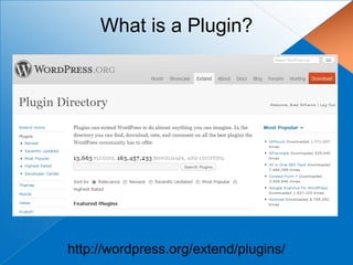 What is a Plugin?




http://wordpress.org/extend/plugins/
 