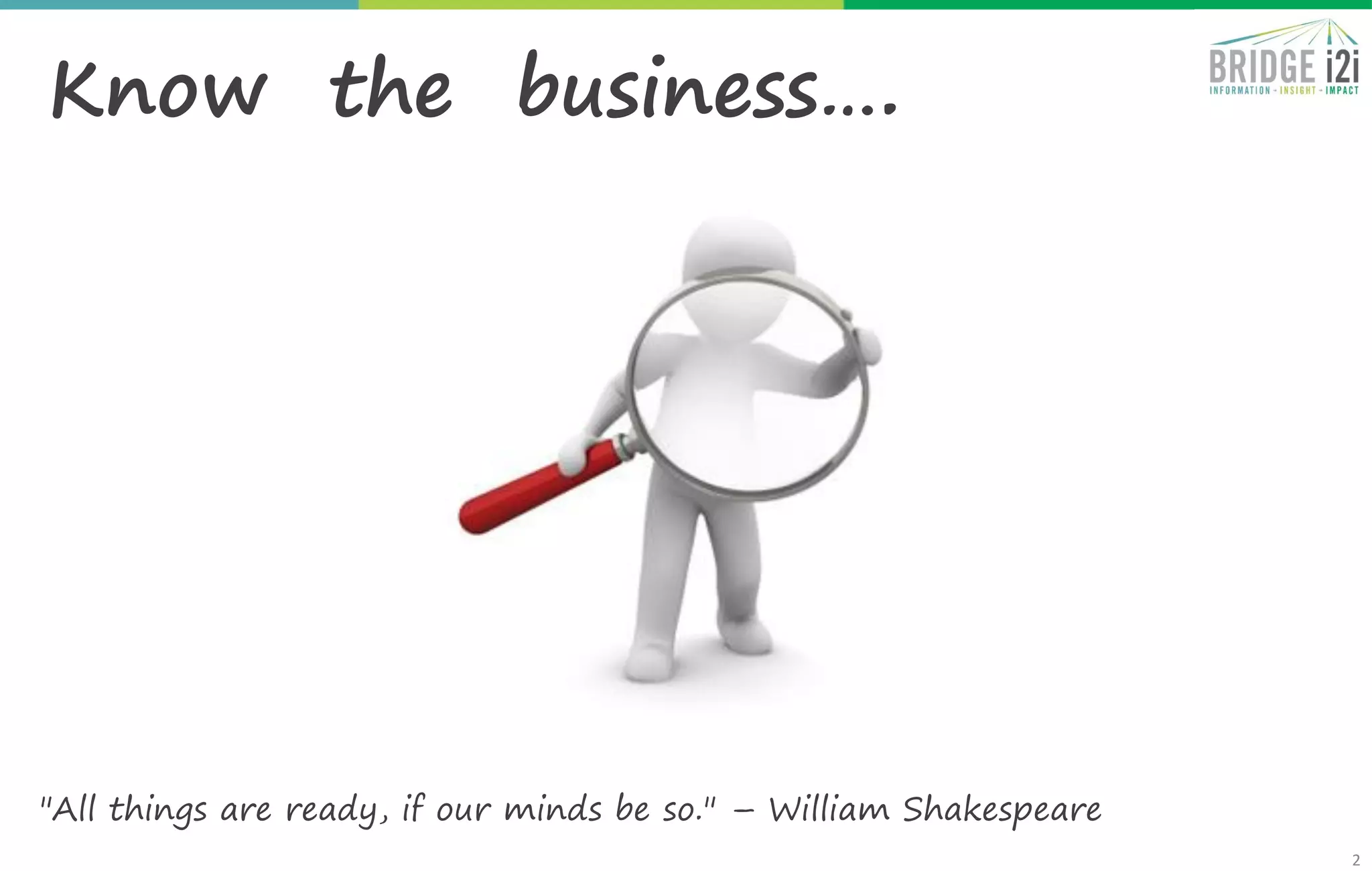2
Know the business….
"All things are ready, if our minds be so." – William Shakespeare