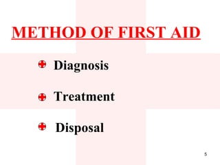 METHOD OF FIRST AID
    Diagnosis

    Treatment

    Disposal
                      5
 
