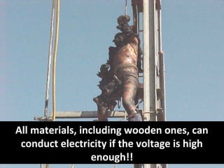 All materials, including wooden ones, can
conduct electricity if the voltage is high
enough!!

 