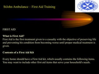 St John Ambulance Chennai First Aid Training Ppt