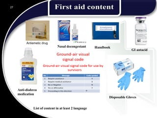 Antiemetic drug
27
Nasal decongestant Handbook
GI antacid
Anti-diahrea
medication
Disposable Gloves
List of content in at least 2 language
 