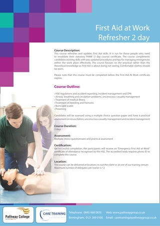 First Aid at Work Refresher 3 Days Training Courses/FAAW (3 day course ...