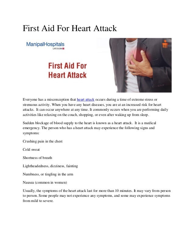 First aid for heart attack