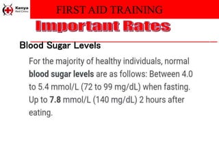 FIRST AID TRAINING
Blood Sugar Levels
 