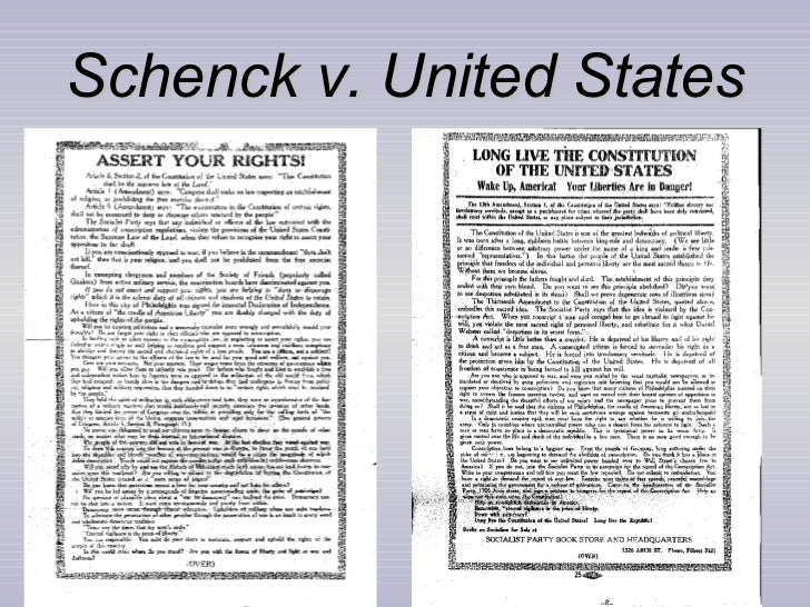 schenck v united states Schenck v united states (1919) helped define the limits of the first amendment right to free speech, particularly during wartime it created the “clear and present. schenck v united states Schenck v united states (1919) helped define the limits of the first amendment right to free speech, particularly during wartime it created the “clear and present.