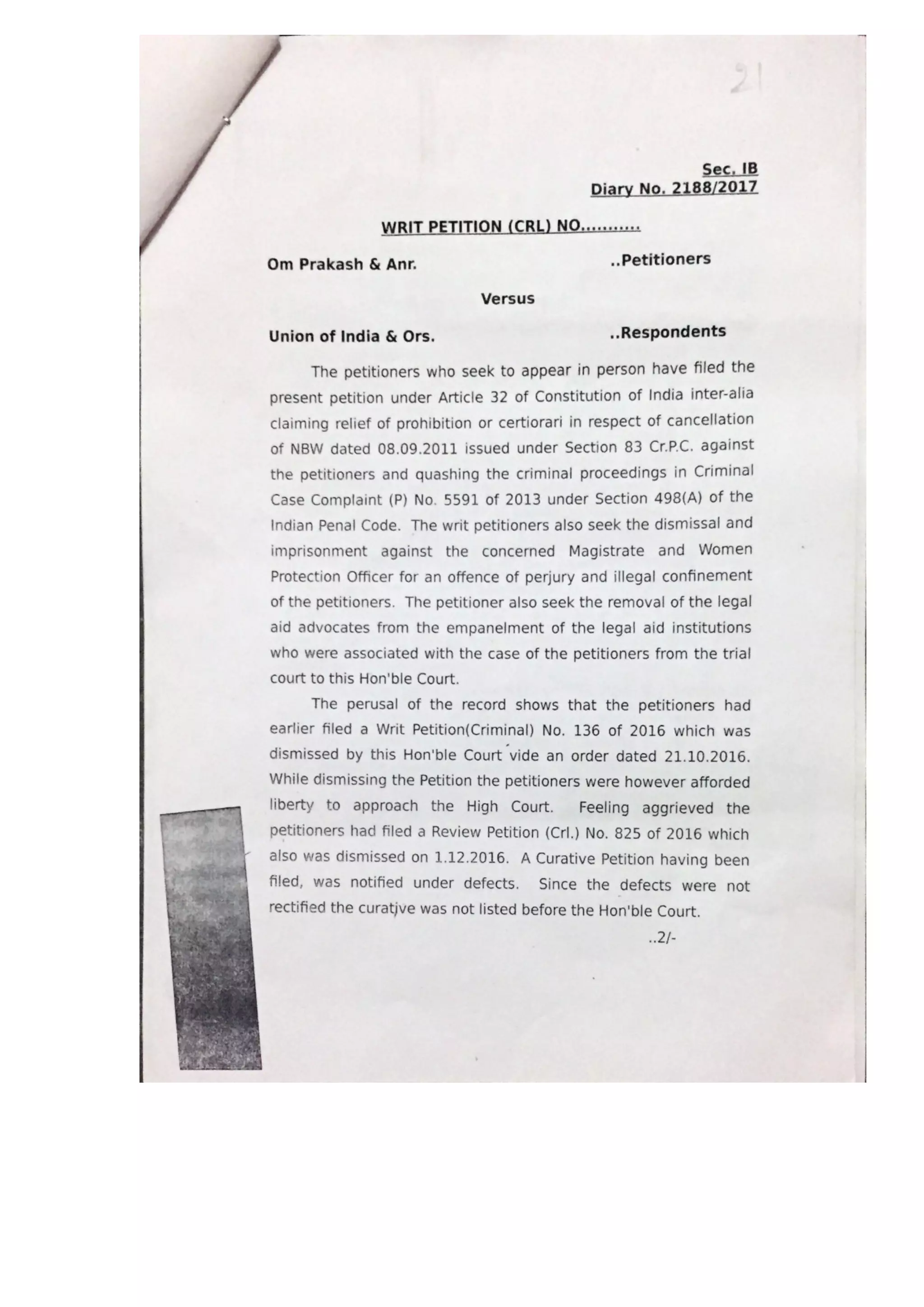 Registration Writ First appeal under RTI Act 2005 against Registrar (J-I) Supreme Court ...