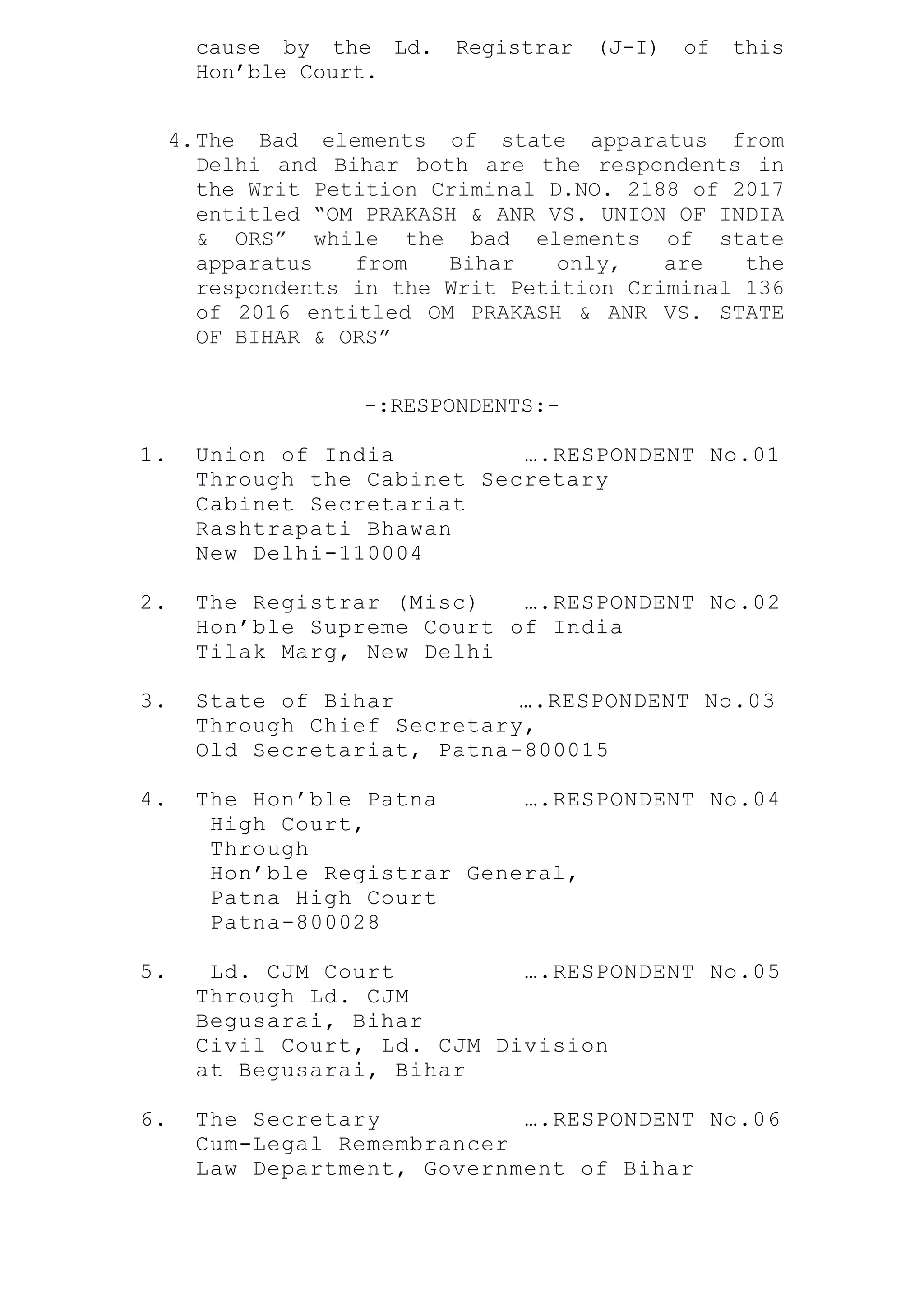 Registration Writ First appeal under RTI Act 2005 against Registrar (J-I) Supreme Court ...