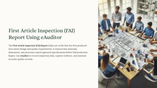 First Article Inspection (FAI) with eAuditor Audits and inspections | PDF
