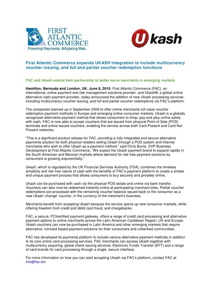 First Atlantic Commerce expands UKASH integration to include