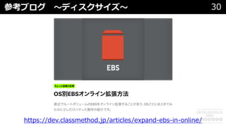 参考ブログ 〜ディスクサイズ〜 30
https://dev.classmethod.jp/articles/expand-ebs-in-online/
 