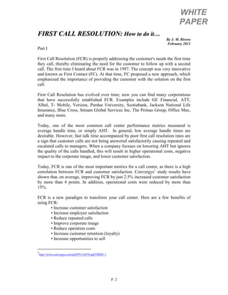 First Call Resolution How to Do it... | PDF
