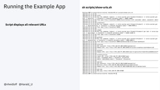Running the Example App
@nheidloff @Harald_U
Script displays all relevant URLs
sh scripts/show-urls.sh
 