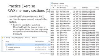 • MemProcFS's findevil detects RWX
sections in a process and several other
factors.
• Findevil is kicked after launching
MemProcFS with the forensic option or
accessing this folder. Thus, you might have
to wait for a few minutes before checking
the results.
Copyright Internet Initiative Japan Inc. 60
Practice Exercise
RWX memory sections (1)
 