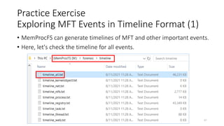 • MemProcFS can generate timelines of MFT and other important events.
• Here, let's check the timeline for all events.
Copyright Internet Initiative Japan Inc. 87
Practice Exercise
Exploring MFT Events in Timeline Format (1)
 