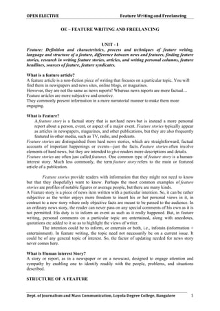 Journalism notes on: Feature Writing and Freelancing, which will ...